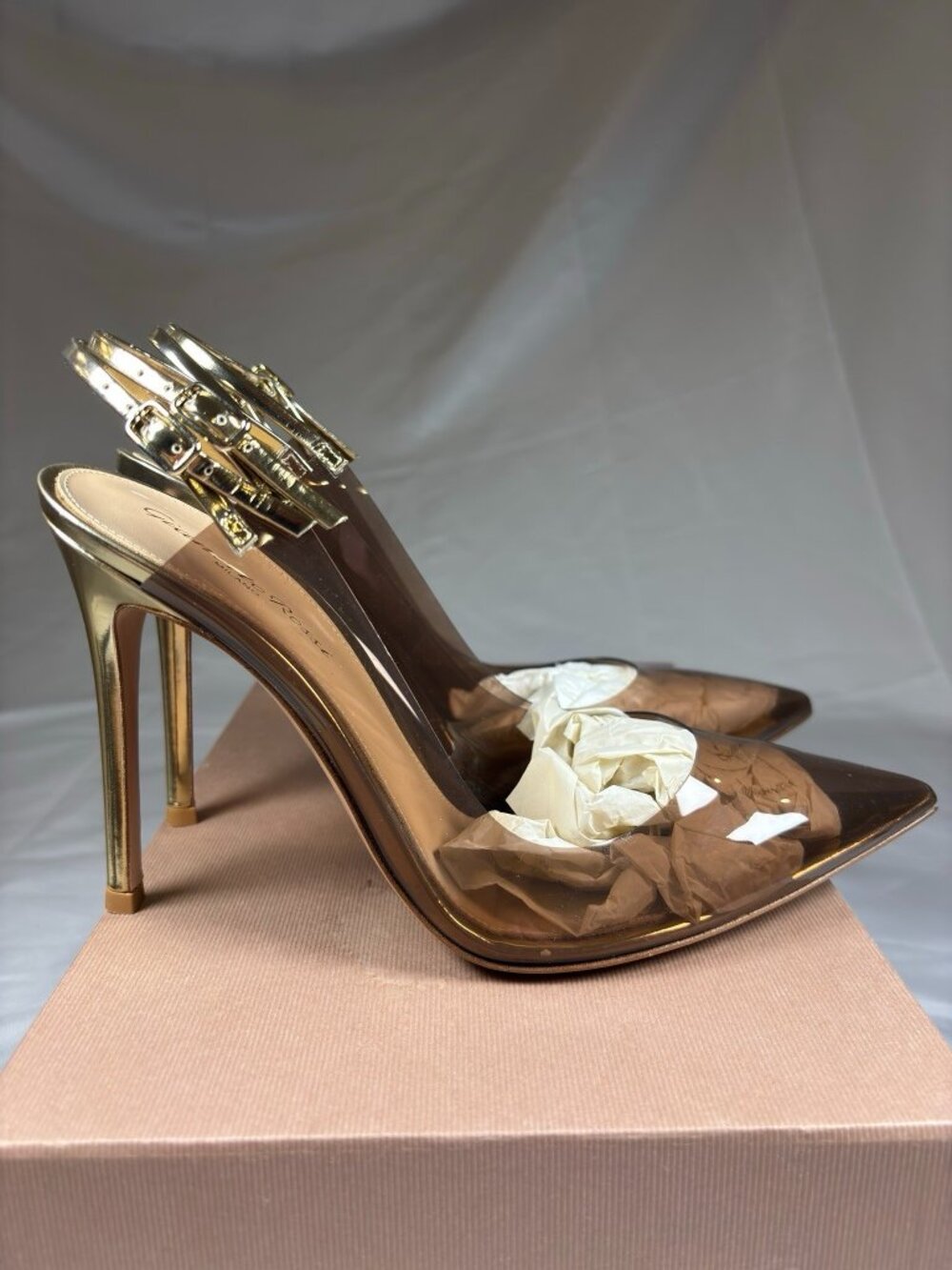 Gianvito Rossi Kyle PVC Slingback Pumps Heels Plexi Blush